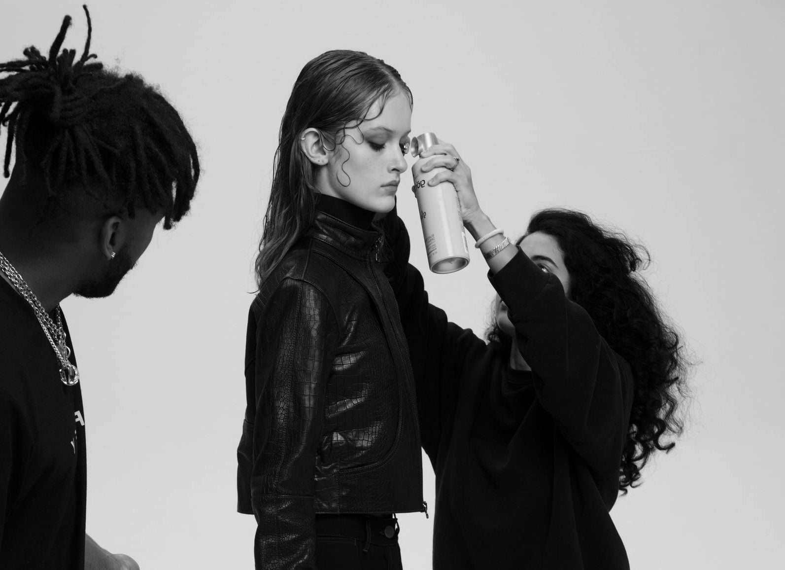 Chanel Alorsan preparing Eva Juliet in the Orca leather jacket